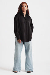 Satin Oversized Shirt-Black